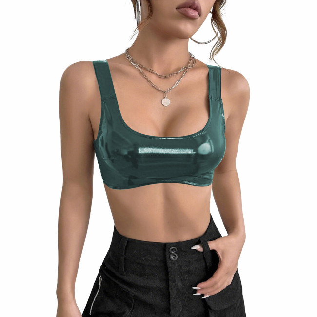 Women's PVC Glossy Leather Camisoles Tank Tops Wetlook Lingeries Sexy Clubwear Shiny Cropped Bras Vest Fashion Ladies Party Wear
