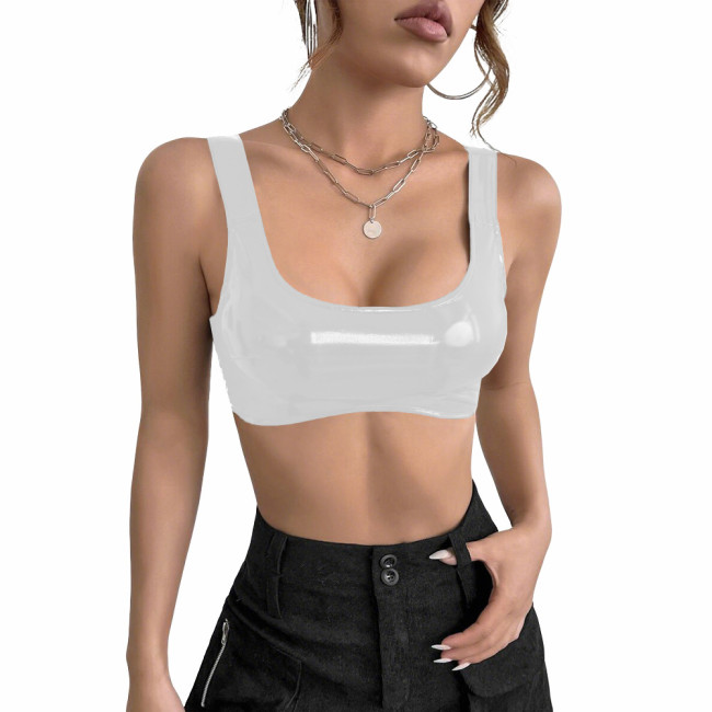 Women's PVC Glossy Leather Camisoles Tank Tops Wetlook Lingeries Sexy Clubwear Shiny Cropped Bras Vest Fashion Ladies Party Wear
