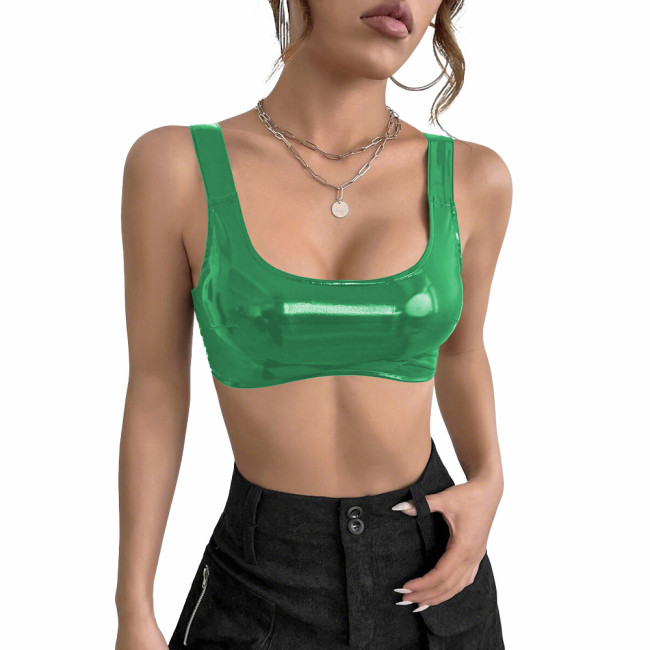Women's PVC Glossy Leather Camisoles Tank Tops Wetlook Lingeries Sexy Clubwear Shiny Cropped Bras Vest Fashion Ladies Party Wear