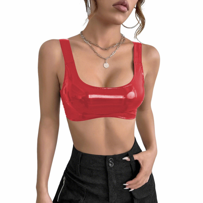 Women's PVC Glossy Leather Camisoles Tank Tops Wetlook Lingeries Sexy Clubwear Shiny Cropped Bras Vest Fashion Ladies Party Wear