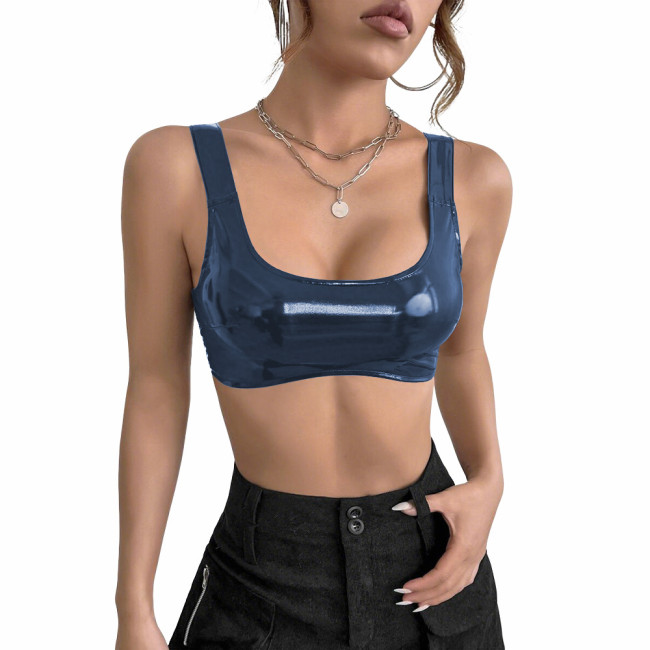 Women's PVC Glossy Leather Camisoles Tank Tops Wetlook Lingeries Sexy Clubwear Shiny Cropped Bras Vest Fashion Ladies Party Wear