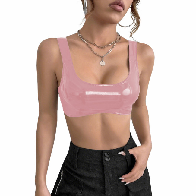 Women's PVC Glossy Leather Camisoles Tank Tops Wetlook Lingeries Sexy Clubwear Shiny Cropped Bras Vest Fashion Ladies Party Wear