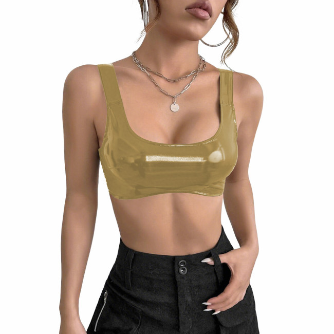 Women's PVC Glossy Leather Camisoles Tank Tops Wetlook Lingeries Sexy Clubwear Shiny Cropped Bras Vest Fashion Ladies Party Wear