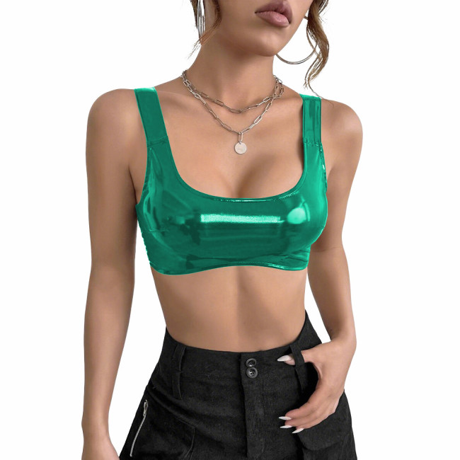 Women's PVC Glossy Leather Camisoles Tank Tops Wetlook Lingeries Sexy Clubwear Shiny Cropped Bras Vest Fashion Ladies Party Wear