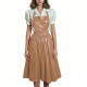 Plus Size Glossy Maid Apron Dress PVC Shiny Midi Suspender Skirt with Pockets Women Backless Criss Cross Strap Dresses Cosplay