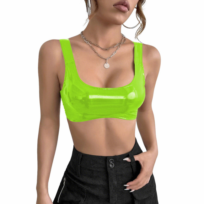 Women's PVC Glossy Leather Camisoles Tank Tops Wetlook Lingeries Sexy Clubwear Shiny Cropped Bras Vest Fashion Ladies Party Wear
