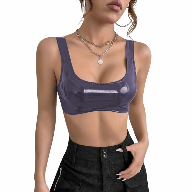 Women's PVC Glossy Leather Camisoles Tank Tops Wetlook Lingeries Sexy Clubwear Shiny Cropped Bras Vest Fashion Ladies Party Wear