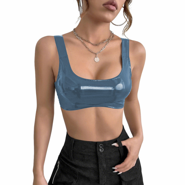 Women's PVC Glossy Leather Camisoles Tank Tops Wetlook Lingeries Sexy Clubwear Shiny Cropped Bras Vest Fashion Ladies Party Wear