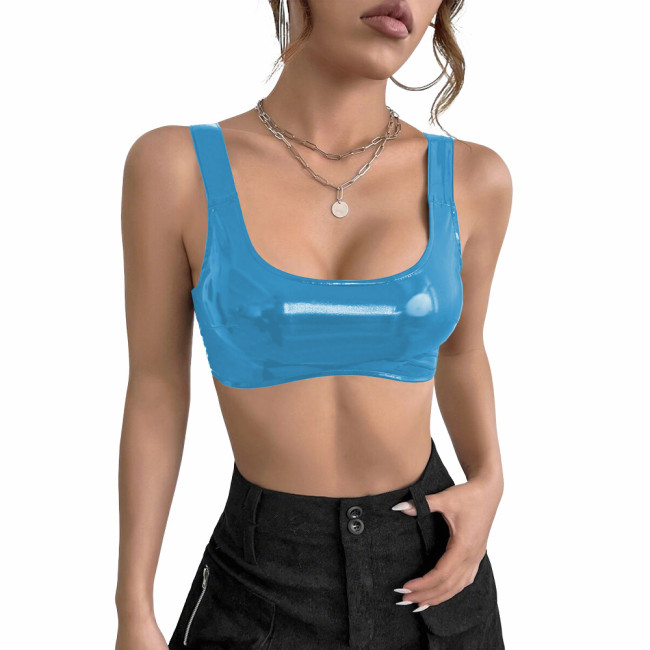 Women's PVC Glossy Leather Camisoles Tank Tops Wetlook Lingeries Sexy Clubwear Shiny Cropped Bras Vest Fashion Ladies Party Wear
