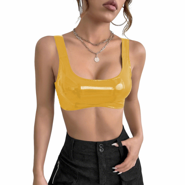 Women's PVC Glossy Leather Camisoles Tank Tops Wetlook Lingeries Sexy Clubwear Shiny Cropped Bras Vest Fashion Ladies Party Wear