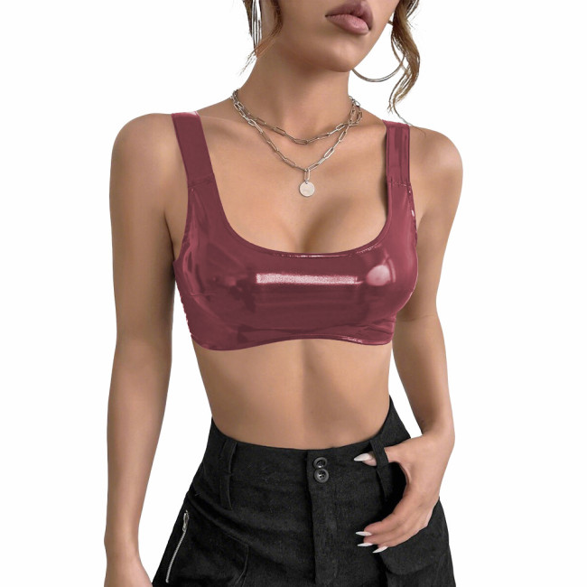Women's PVC Glossy Leather Camisoles Tank Tops Wetlook Lingeries Sexy Clubwear Shiny Cropped Bras Vest Fashion Ladies Party Wear