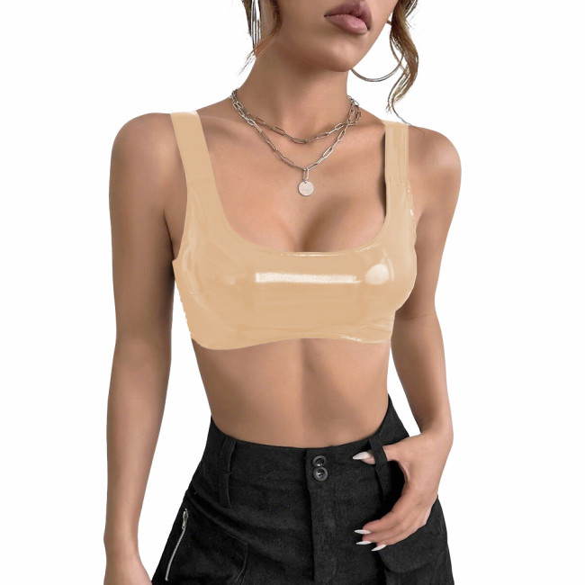 Women's PVC Glossy Leather Camisoles Tank Tops Wetlook Lingeries Sexy Clubwear Shiny Cropped Bras Vest Fashion Ladies Party Wear