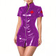 Shiny PVC Leather Nurse Uniform Dress Womens Zipper Front Short Sleeve Bodyon Mini Dress for Role Play Halloween Party Clubwear
