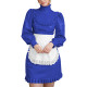 Wetlook PVC Leather Lockable French Maid Dress Outfits High Neck Long Sleeve Ruffle Trim Mini Dress with Apron Role Play Costume
