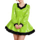 Glossy Party Dress Two Piece Set Puff Sleeve Lace Trim Top with Pleated A-Line Skirt Lockable Outfits Wetlook Evening Club Wear