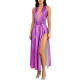 Shiny Holographic Laser Halter Bodysuit with High Slit Long Skirts Elegant Sexy Clubwear Deep V-Neck Open-Back Party Gown Outfit
