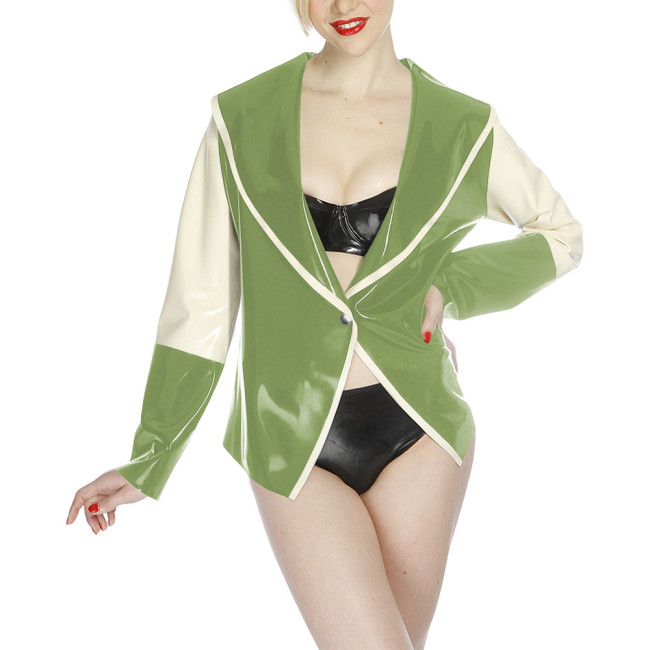 Punk Gothic Color Block Lapel Collar Jackets Shiny PVC Long Sleeve One Button Open Front Blazer Jacket Cosplay Nightclub Costume