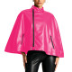 Matte Faux Leather Cape Coat for Women High Neck Side Zipper Short Poncho Jacket Party Punk Style Sleeveless Ponchos Clubwear