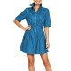 Elegant Fashion Metallic Shiny Shirt Style Dress Women Lapel Short Sleeve Single Breasted Lace-up Belt Dresses Female Clubwear