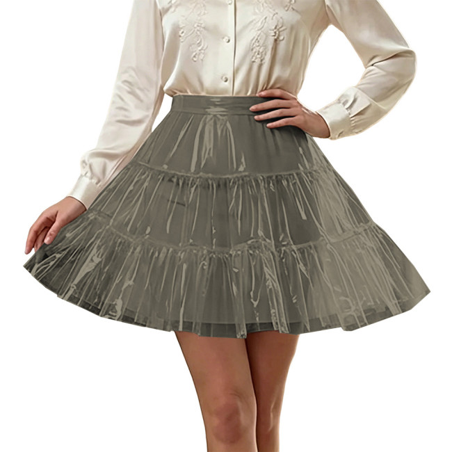 Party Sexy Transparent PVC Miniskirt High Waist Pleated A-line Skirt Novelty Fetish Plastic Cover Up Skirts Cosplay Clubwear