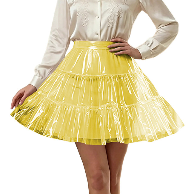 Party Sexy Transparent PVC Miniskirt High Waist Pleated A-line Skirt Novelty Fetish Plastic Cover Up Skirts Cosplay Clubwear