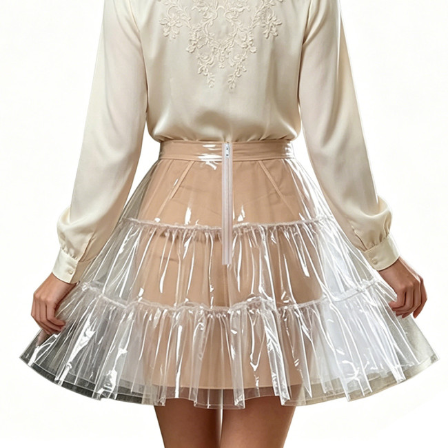 Party Sexy Transparent PVC Miniskirt High Waist Pleated A-line Skirt Novelty Fetish Plastic Cover Up Skirts Cosplay Clubwear