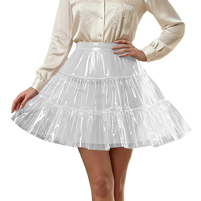 Party Sexy Transparent PVC Miniskirt High Waist Pleated A-line Skirt Novelty Fetish Plastic Cover Up Skirts Cosplay Clubwear
