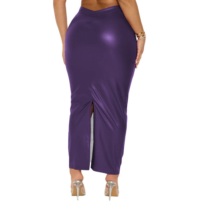 Plus Size Matte Faux Leather Back Split Skirt Women High-waist Package Hip Long Skirts Sexy Vintage Party PU Pencil Skirt Female