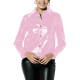 Womens Glossy Solid Color Vinyl Club Shirts PVC Faux Leather Long Sleeve Jackets Nightclub Party Costume Wetlook Coat Streetwear