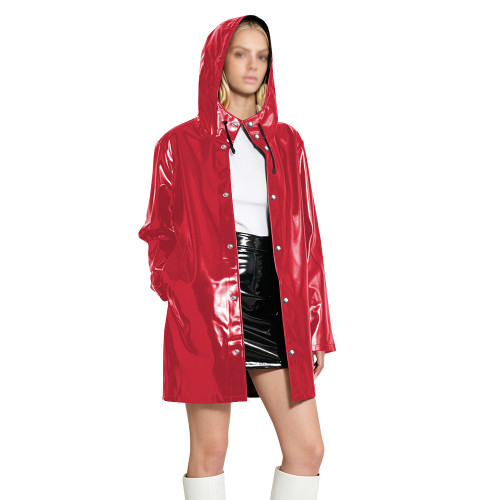 Womens Punk PVC Glossy Leather Trench Coat Gothic Vinyl Patent Leather Single Breasted Hooded Coats Jackets Plus Size Outwear