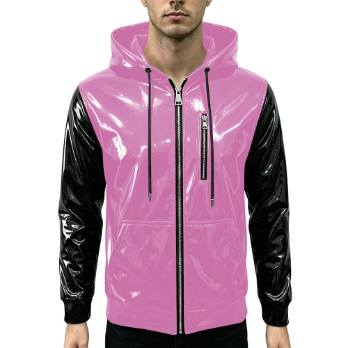 New Fashion Glossy Zipper Cardigan Jackets Mens Long Sleeve Hooded PVC Shiny Leather Jacket Plus Size Streetwear Tops Hoodies