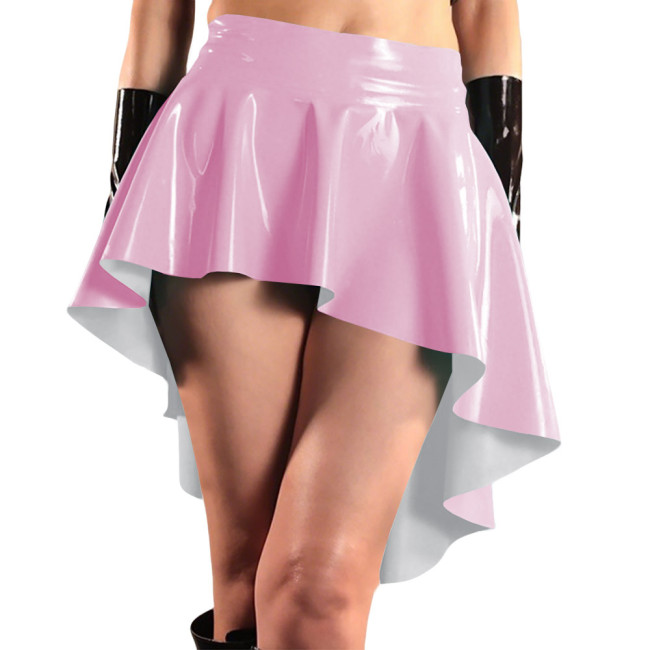 Glossy High Waist Irregular Hem A-line Skirts PVC Vinyl Leather Swallow Tail Skirt Plus Size Club Swing Pleated Mini Skirts 8XL