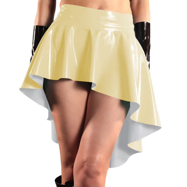 Glossy High Waist Irregular Hem A-line Skirts PVC Vinyl Leather Swallow Tail Skirt Plus Size Club Swing Pleated Mini Skirts 8XL