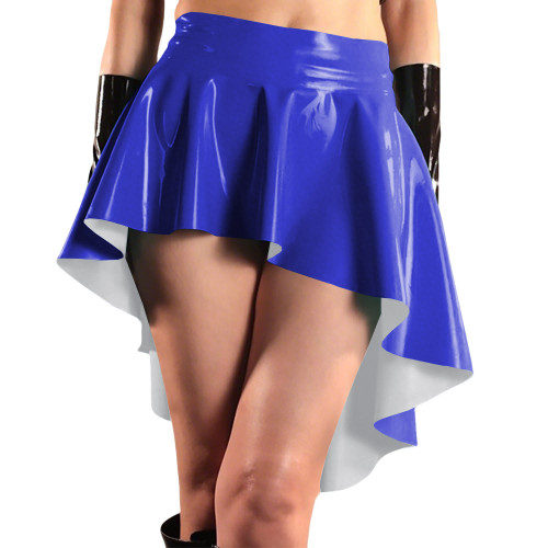 Glossy High Waist Irregular Hem A-line Skirts PVC Vinyl Leather Swallow Tail Skirt Plus Size Club Swing Pleated Mini Skirts 8XL