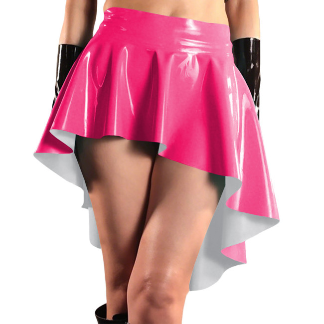Glossy High Waist Irregular Hem A-line Skirts PVC Vinyl Leather Swallow Tail Skirt Plus Size Club Swing Pleated Mini Skirts 8XL