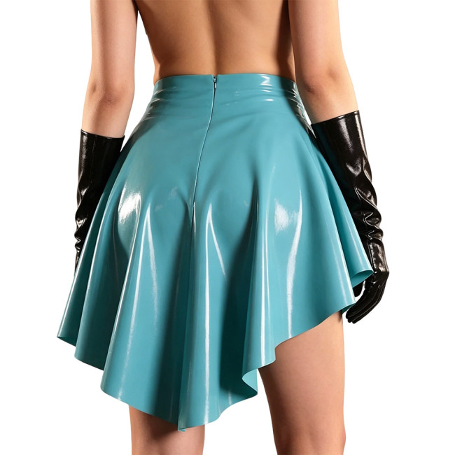 Glossy High Waist Irregular Hem A-line Skirts PVC Vinyl Leather Swallow Tail Skirt Plus Size Club Swing Pleated Mini Skirts 8XL
