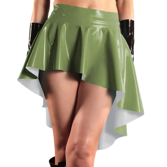 Glossy High Waist Irregular Hem A-line Skirts PVC Vinyl Leather Swallow Tail Skirt Plus Size Club Swing Pleated Mini Skirts 8XL