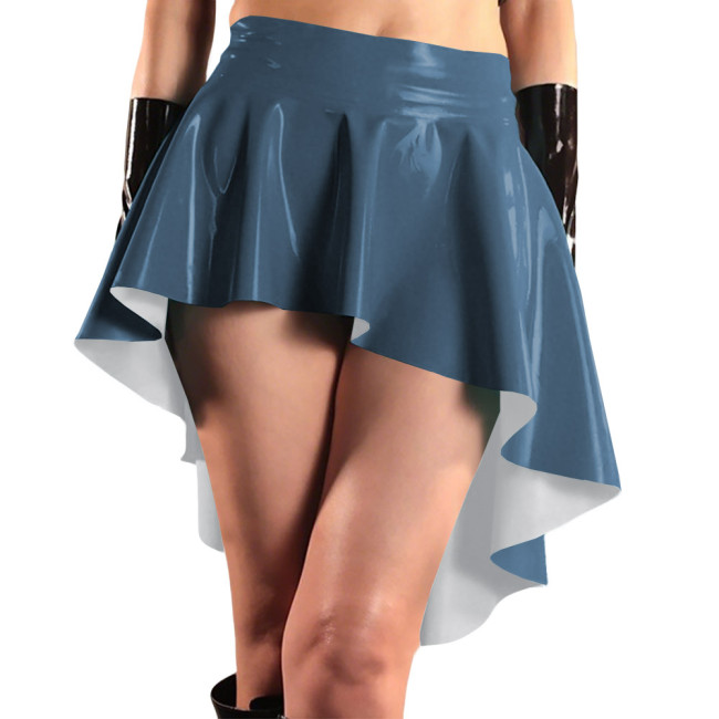 Glossy High Waist Irregular Hem A-line Skirts PVC Vinyl Leather Swallow Tail Skirt Plus Size Club Swing Pleated Mini Skirts 8XL