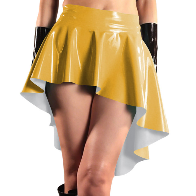 Glossy High Waist Irregular Hem A-line Skirts PVC Vinyl Leather Swallow Tail Skirt Plus Size Club Swing Pleated Mini Skirts 8XL