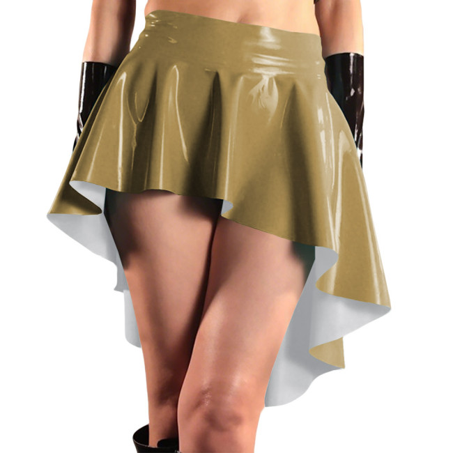 Glossy High Waist Irregular Hem A-line Skirts PVC Vinyl Leather Swallow Tail Skirt Plus Size Club Swing Pleated Mini Skirts 8XL