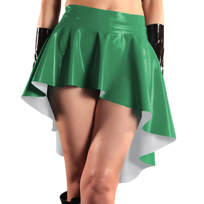 Glossy High Waist Irregular Hem A-line Skirts PVC Vinyl Leather Swallow Tail Skirt Plus Size Club Swing Pleated Mini Skirts 8XL
