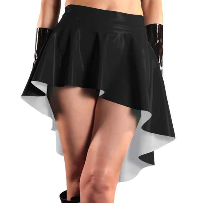 Glossy High Waist Irregular Hem A-line Skirts PVC Vinyl Leather Swallow Tail Skirt Plus Size Club Swing Pleated Mini Skirts 8XL
