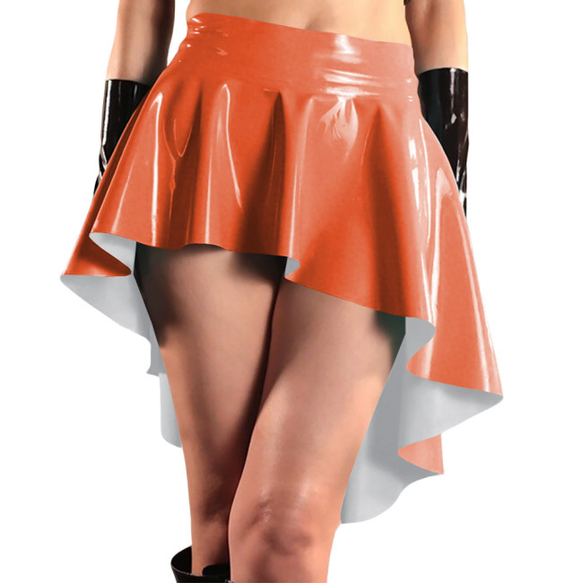 Glossy High Waist Irregular Hem A-line Skirts PVC Vinyl Leather Swallow Tail Skirt Plus Size Club Swing Pleated Mini Skirts 8XL