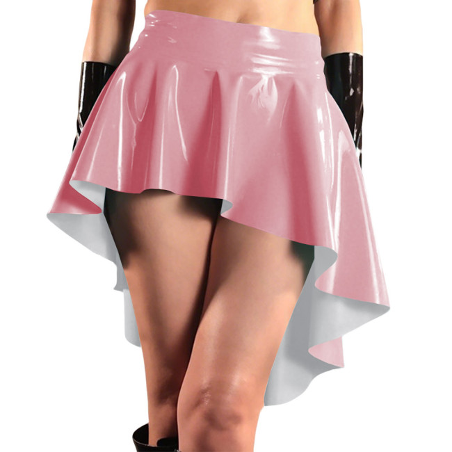 Glossy High Waist Irregular Hem A-line Skirts PVC Vinyl Leather Swallow Tail Skirt Plus Size Club Swing Pleated Mini Skirts 8XL