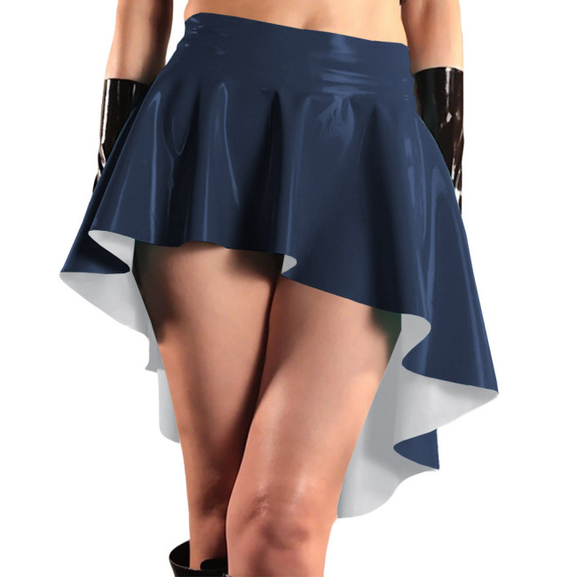 Glossy High Waist Irregular Hem A-line Skirts PVC Vinyl Leather Swallow Tail Skirt Plus Size Club Swing Pleated Mini Skirts 8XL