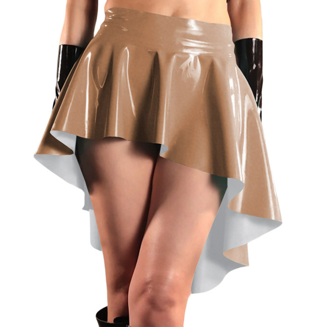 Glossy High Waist Irregular Hem A-line Skirts PVC Vinyl Leather Swallow Tail Skirt Plus Size Club Swing Pleated Mini Skirts 8XL