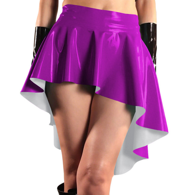 Glossy High Waist Irregular Hem A-line Skirts PVC Vinyl Leather Swallow Tail Skirt Plus Size Club Swing Pleated Mini Skirts 8XL