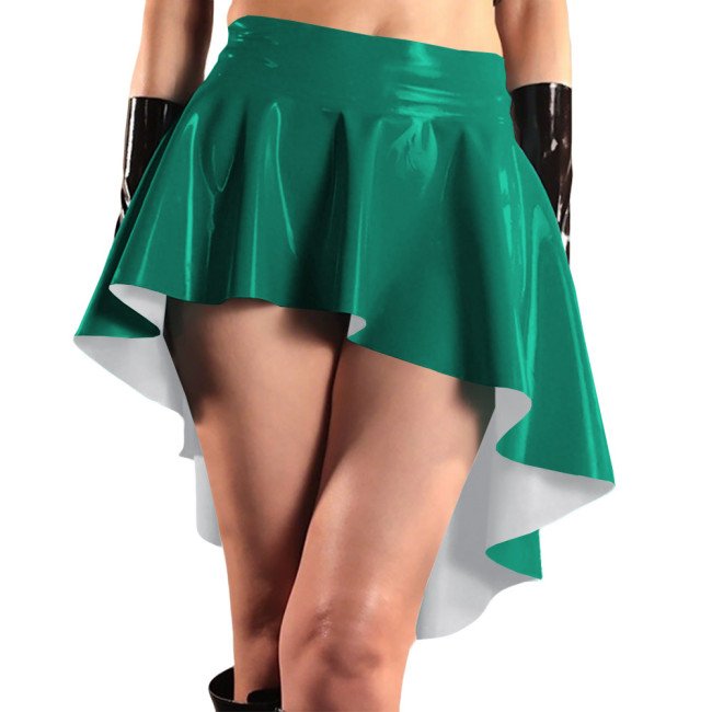 Glossy High Waist Irregular Hem A-line Skirts PVC Vinyl Leather Swallow Tail Skirt Plus Size Club Swing Pleated Mini Skirts 8XL