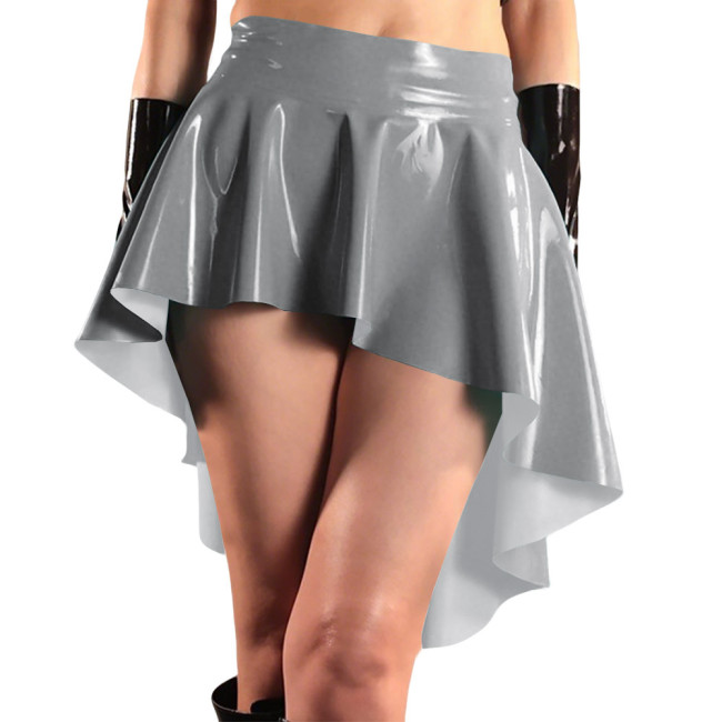 Glossy High Waist Irregular Hem A-line Skirts PVC Vinyl Leather Swallow Tail Skirt Plus Size Club Swing Pleated Mini Skirts 8XL