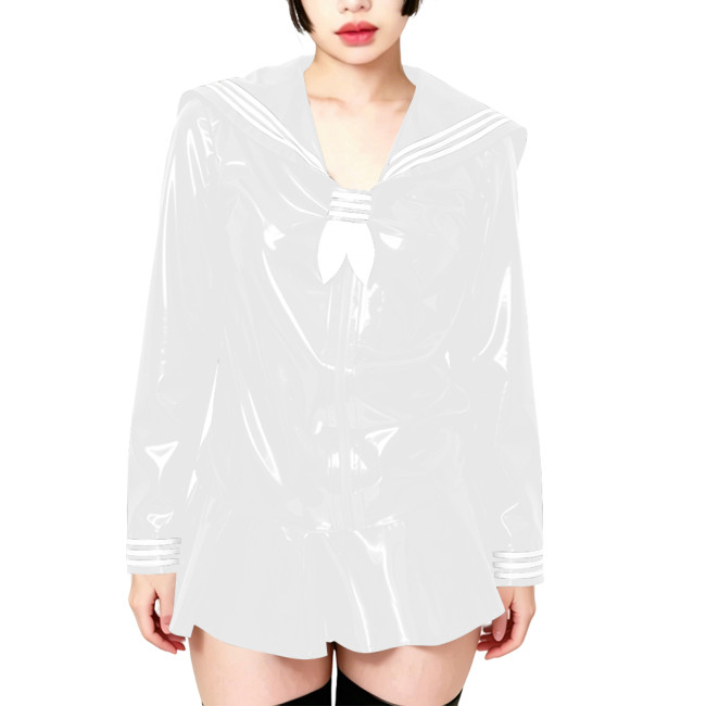 Fetish Shiny PVC Leather Sailor Suit Long-Sleeved Glossy Top and Pleated Miniskirt Cosplay Preppy Uniform Student Dress Sets 7XL